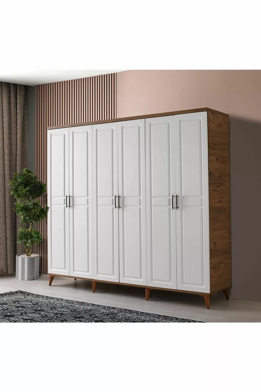 Ücretsiz Montaj Komple Mdf Sport 6 Kapaklı Atlantik Çam-beyaz Gardırop Elbise Dolabı