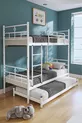 Lit superposé Koza avec tiroir, compatible avec matelas , pour 3 personnes, lit métallique blanc