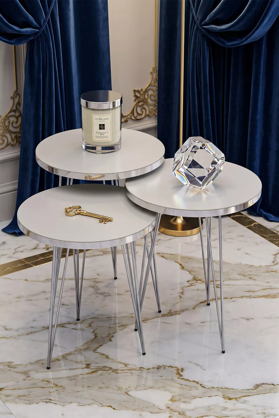 Table Gigogne Argent Blanc Fil
