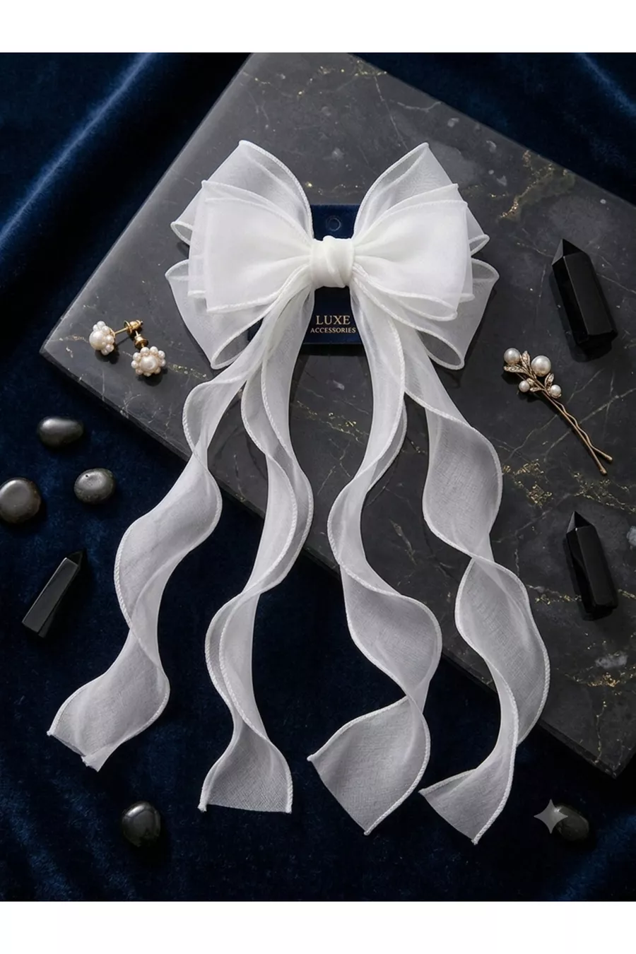 Barrette à cheveux avec grand nœud et queue, accessoire de cheveux pour occasions spéciales et mariages