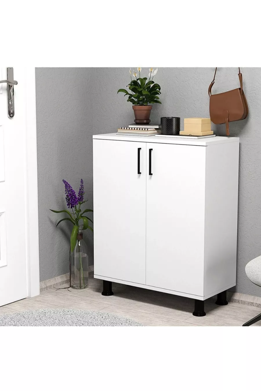 Meuble à chaussures  paires, 2 portes, 4 étagères, Meuble d'entrée, Cuisine, Chambre, Armoire polyvalente