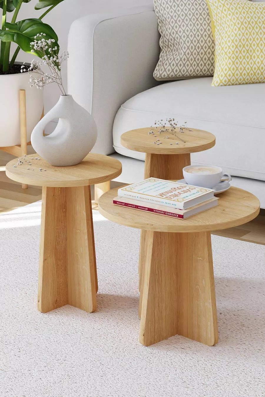 Table gigogne 3 pièces Mantar style scandinave - Chêne saphir