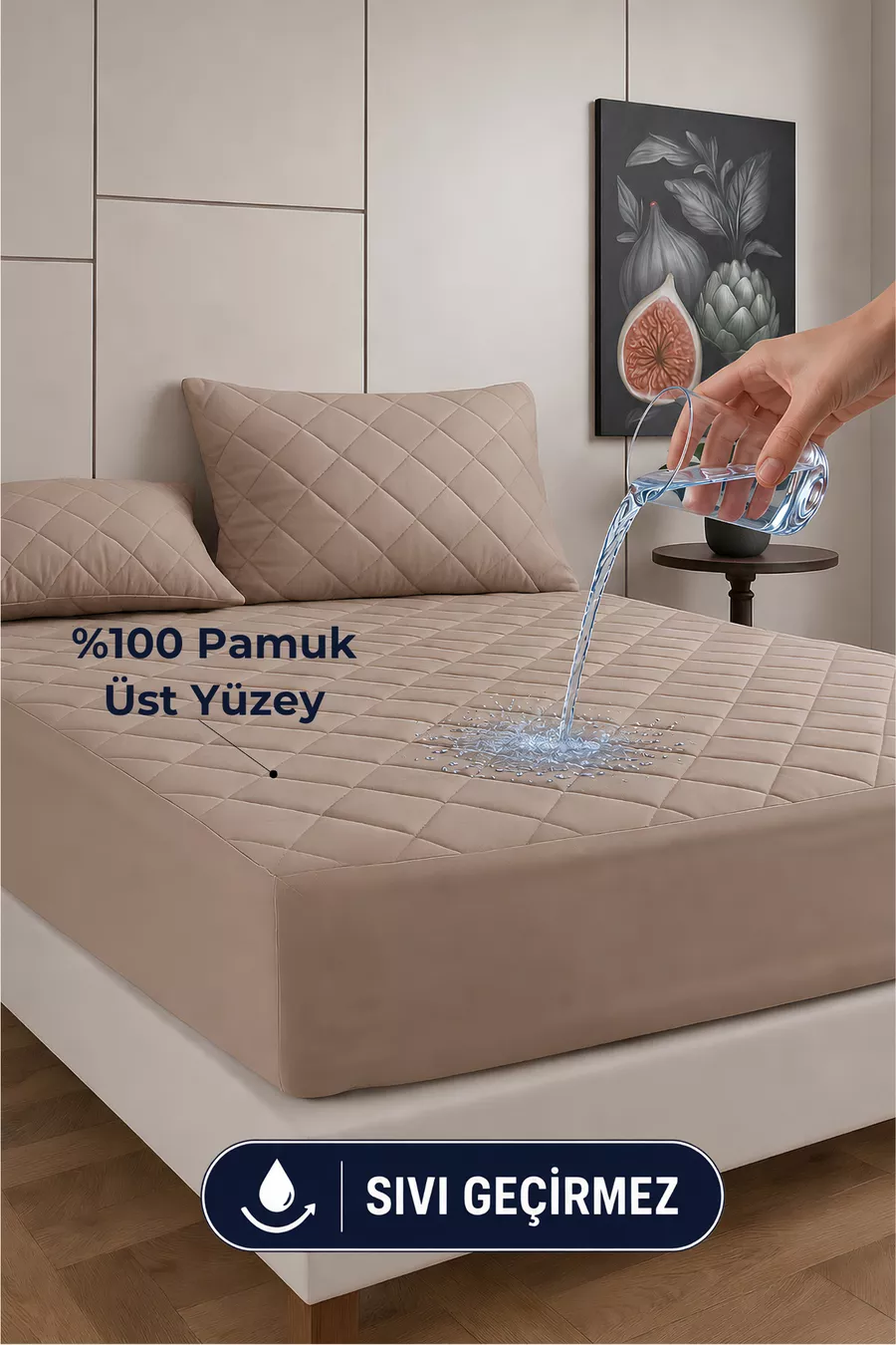 Protection de matelas matelassée Premium Beige % coton, ajustée, bord complet, imperméable à l'eau, toutes tailles