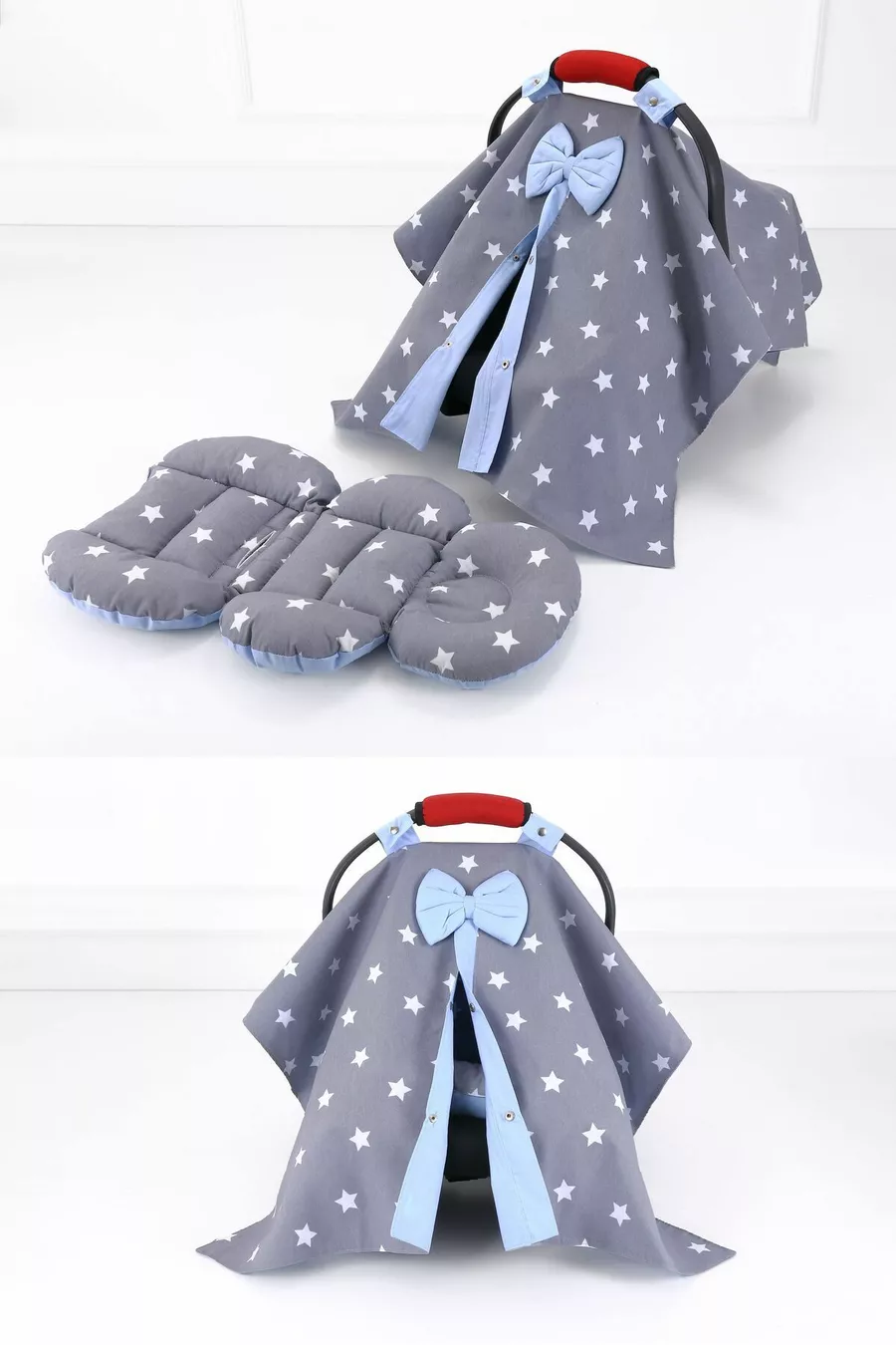 Housse de poussette, Coussin de poussette, 2 pièces - Avec soutien lombaire - Bleu étoile