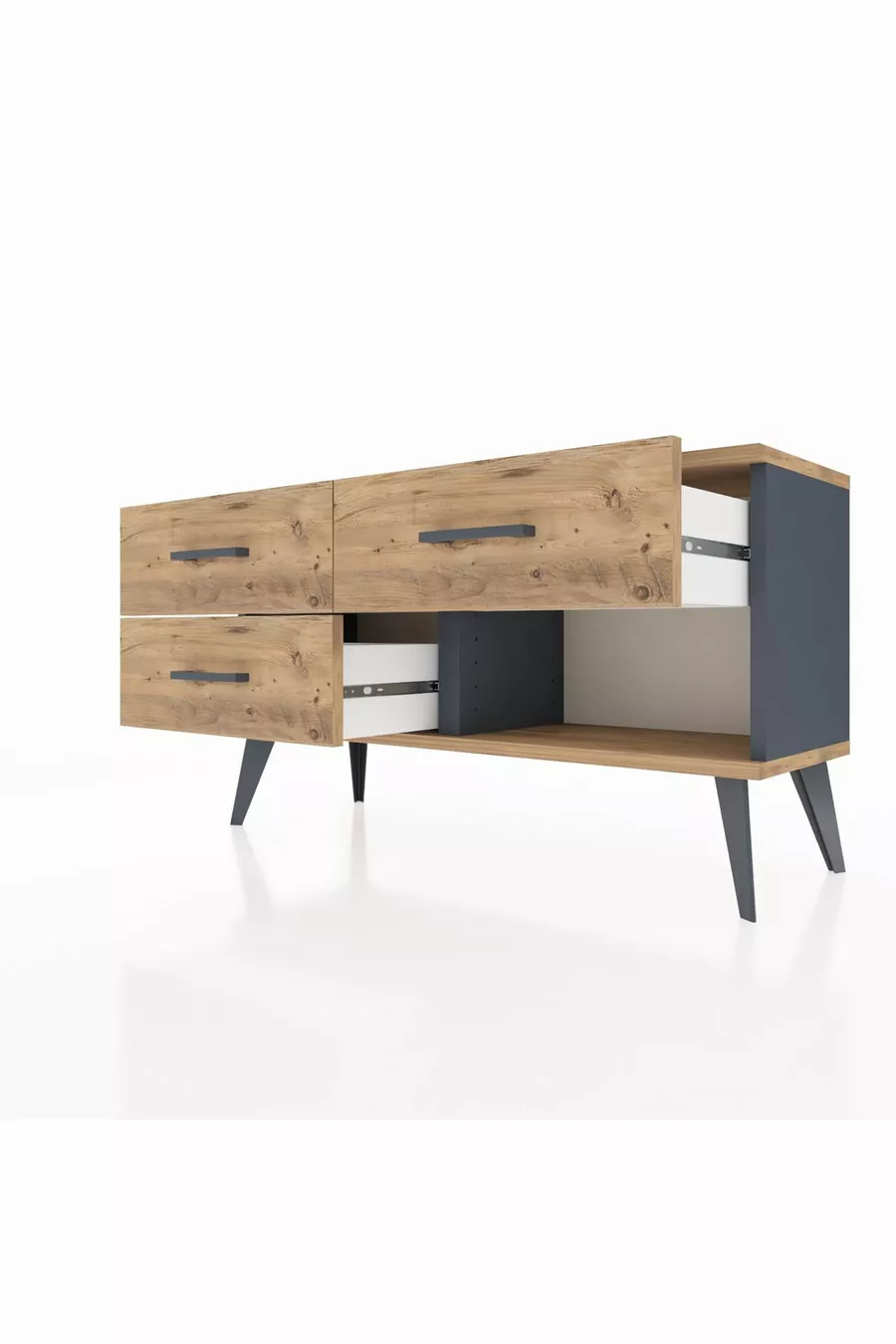 Commode Arges 3 tiroirs Anthracite-Sapin