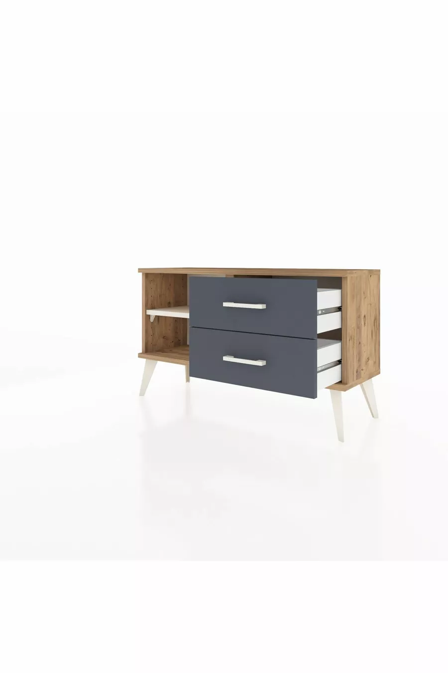 Commode Arges à une étagère et 2 tiroirs Pin-Aya/Anthracite