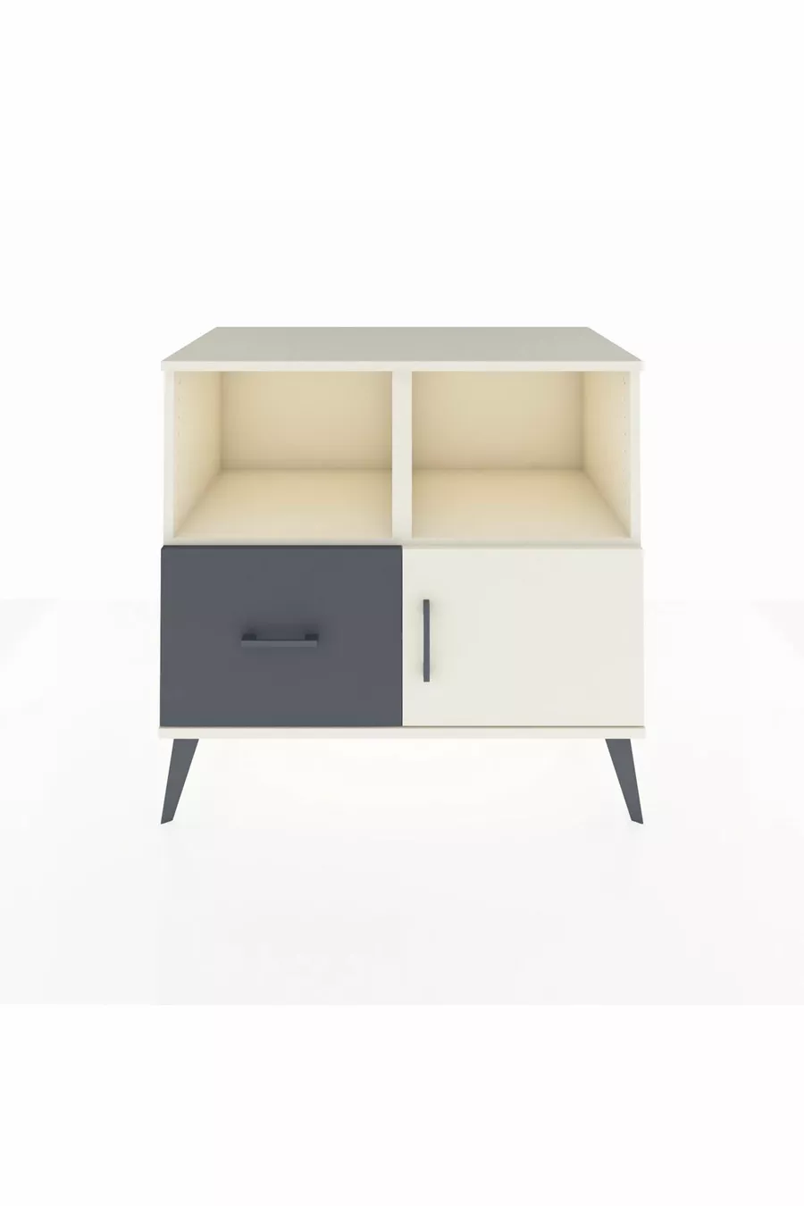 Commode Hyperion à 2 étagères, 1 tiroir, 1 porte, couleur Pierre de lune/Anthracite