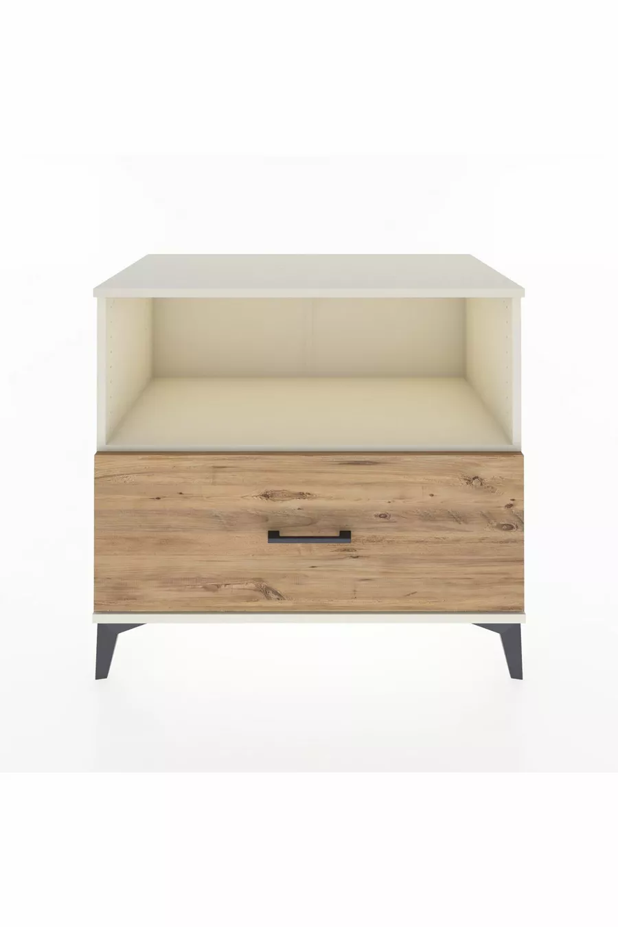 Commode Hyperion à une étagère et un tiroir, Pierre de lune - Pin