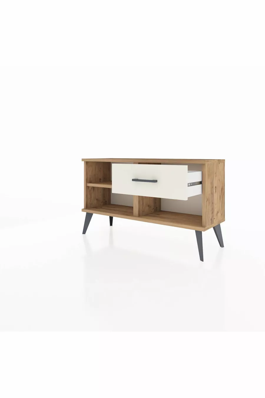 Commode Arges avec une étagère et un tiroir en pin-pin / quartz