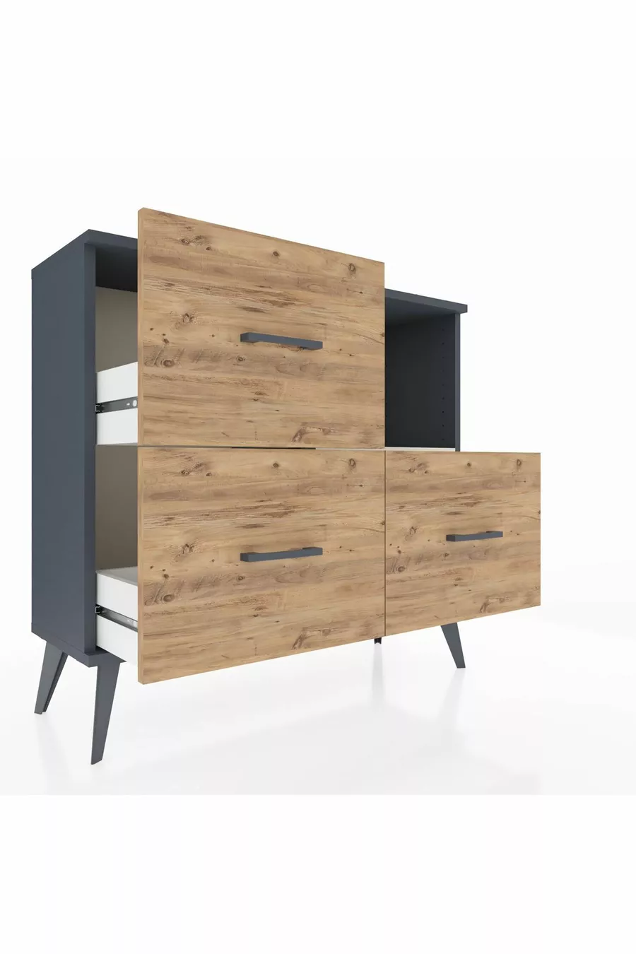 Commode Arges à une étagère et trois tiroirs Anthracite-Pierre de lune/Merisiers