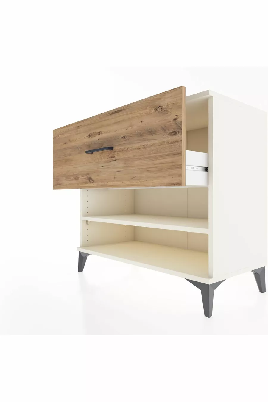 Commode Hyperion à une étagère et un tiroir, Pierre de lune-Pin