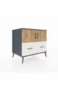 Commode Kronos 2 étagères 2 tiroirs 2 portes Anthracite-Sapin/Gris pierre