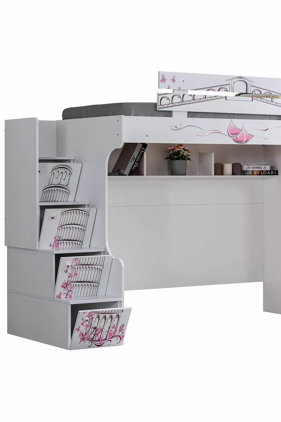 Lit superposé, lit simple Pisa avec armoire et 2 matelas Comfort