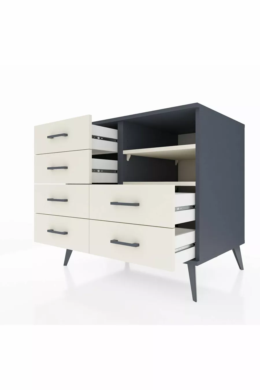 Commode Kronos à 2 étagères et 6 tiroirs Anthracite-Pierre de lune