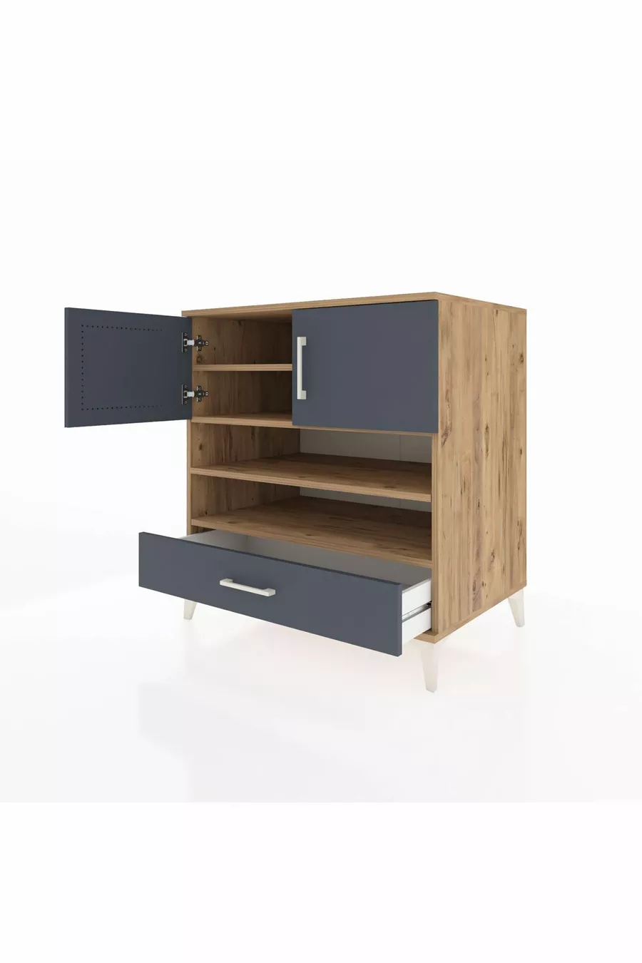 Commode Kronos 4 étagères, 1 tiroir, 2 portes, Pin-Anthracite