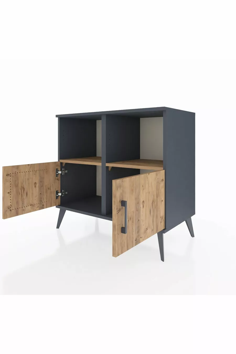 Commode Hyperion 2 étagères 2 portes Anthracite-Pin