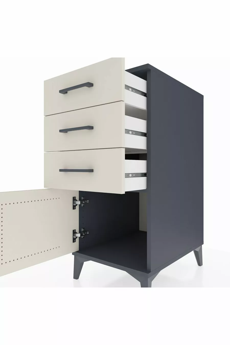 Kronos Table de Chevet 3 Tiroirs avec 1 Porte Anthracite-Pierre de Lune