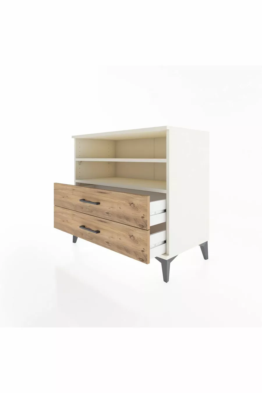 Commode Hyperion 2 étagères 2 tiroirs Pierre de lune-Pin