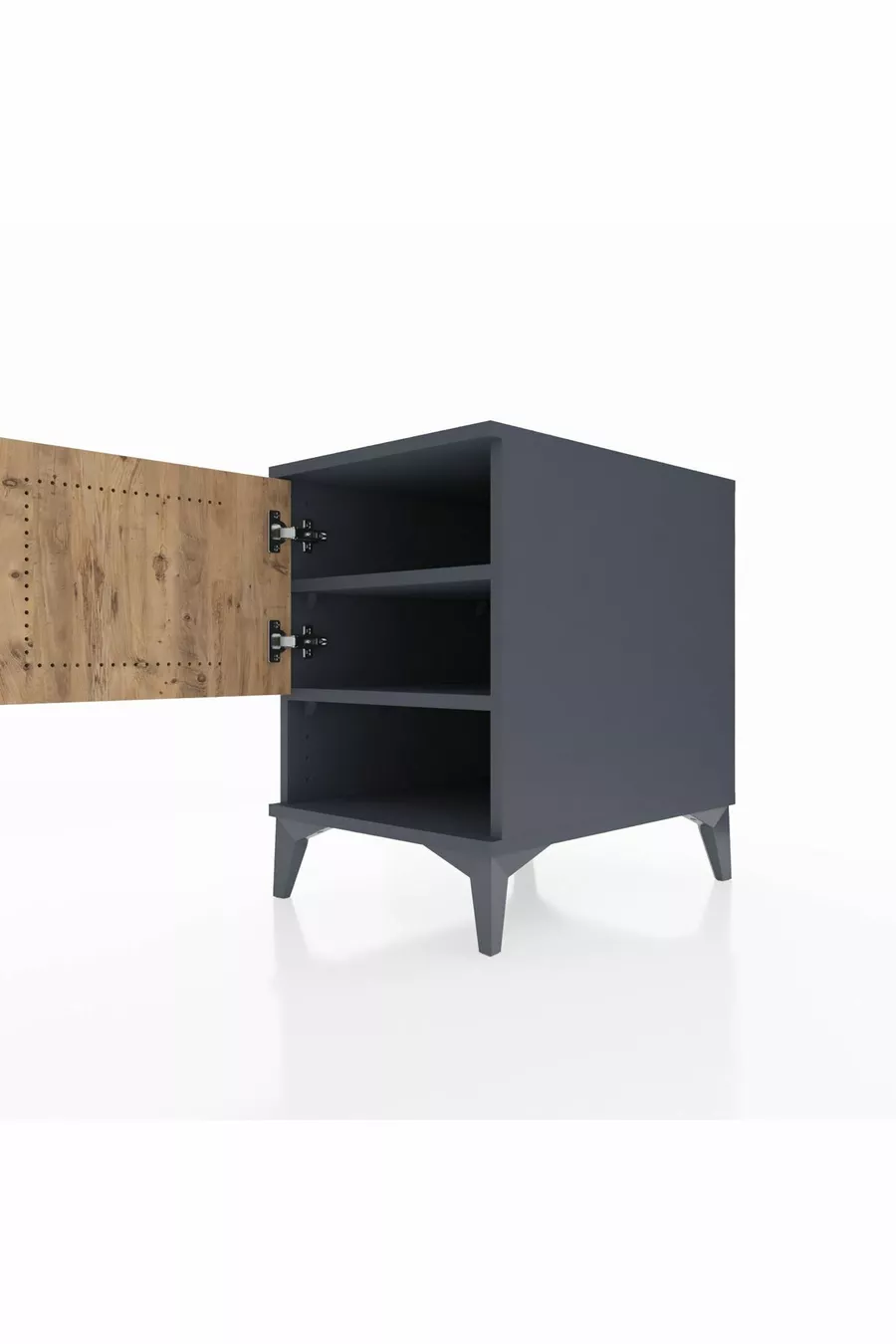 Table de chevet Kronos avec 2 étagères et 1 porte Anthracite-Épicéa