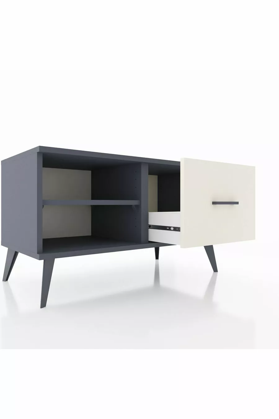 Commode Hyperion à une étagère et un tiroir Anthracite-Anthracite/Pierre de Lune