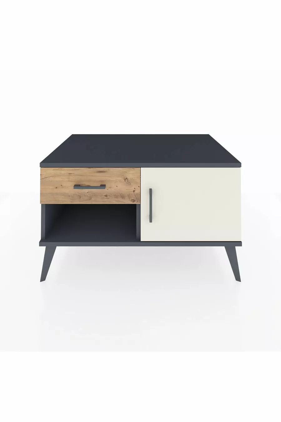 Commode Kronos avec une seule étagère, un tiroir et une porte, anthracite-pierre de lune/pin