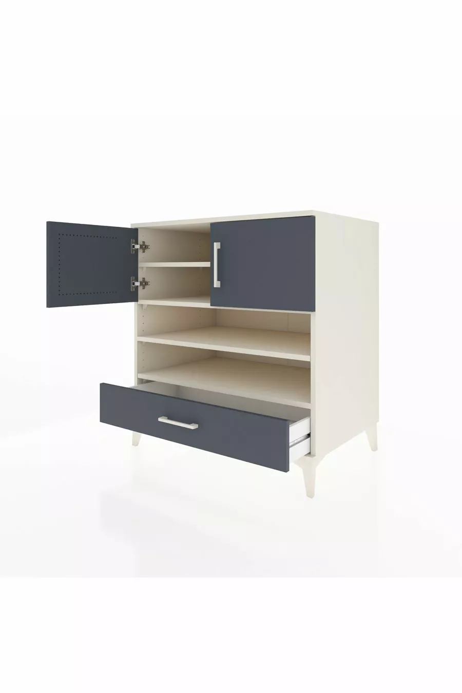 Commode Kronos avec 4 étagères, 1 tiroir et 2 portes, Pierre de Lune-Anthracite