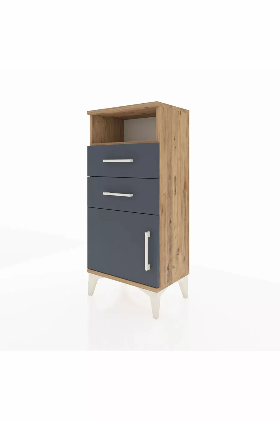 Chevet Arges avec une étagère, 2 tiroirs et 1 porte en pin-anthracite