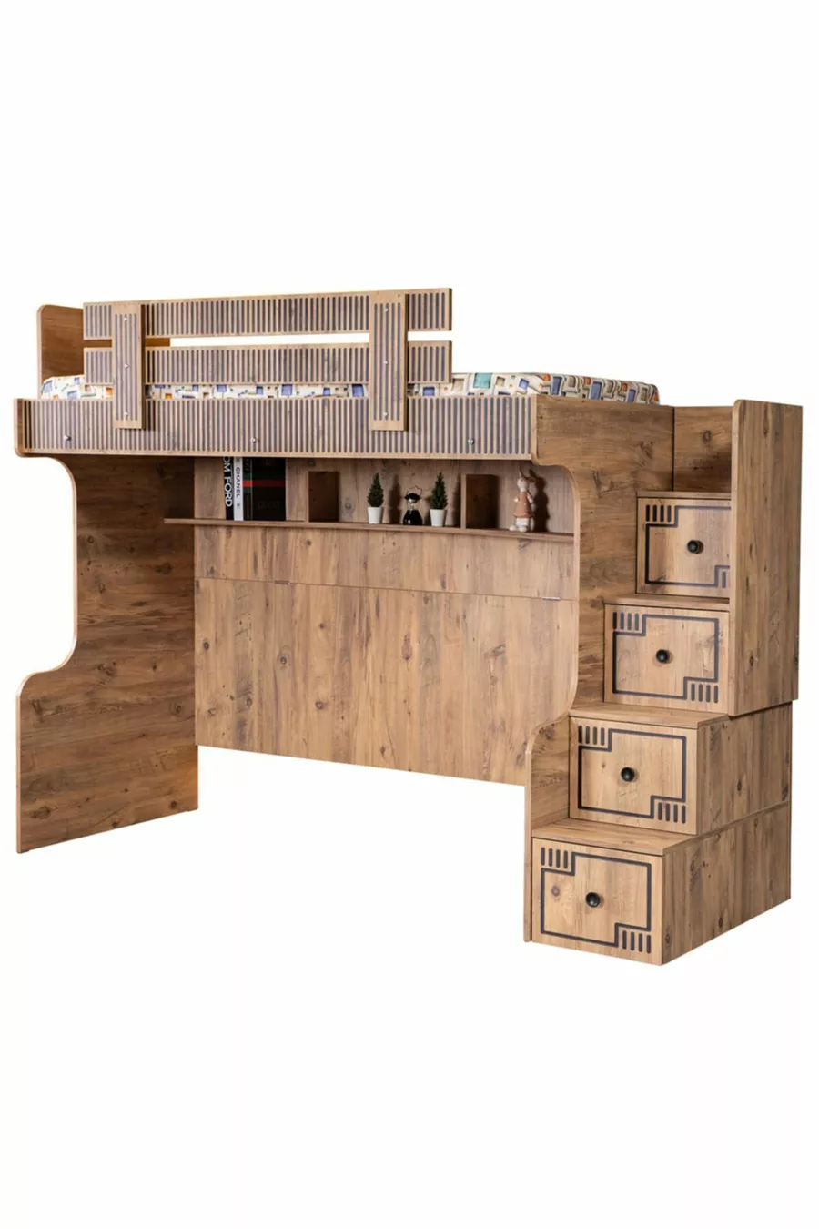Lits superposés, Lit superposé naturel avec bureau et 2 matelas confort