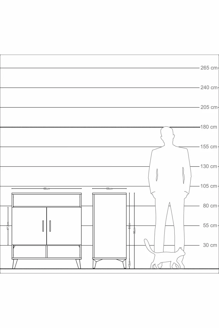 Commode Kronos 3 étagères 2 portes Anthracite-Anthracite