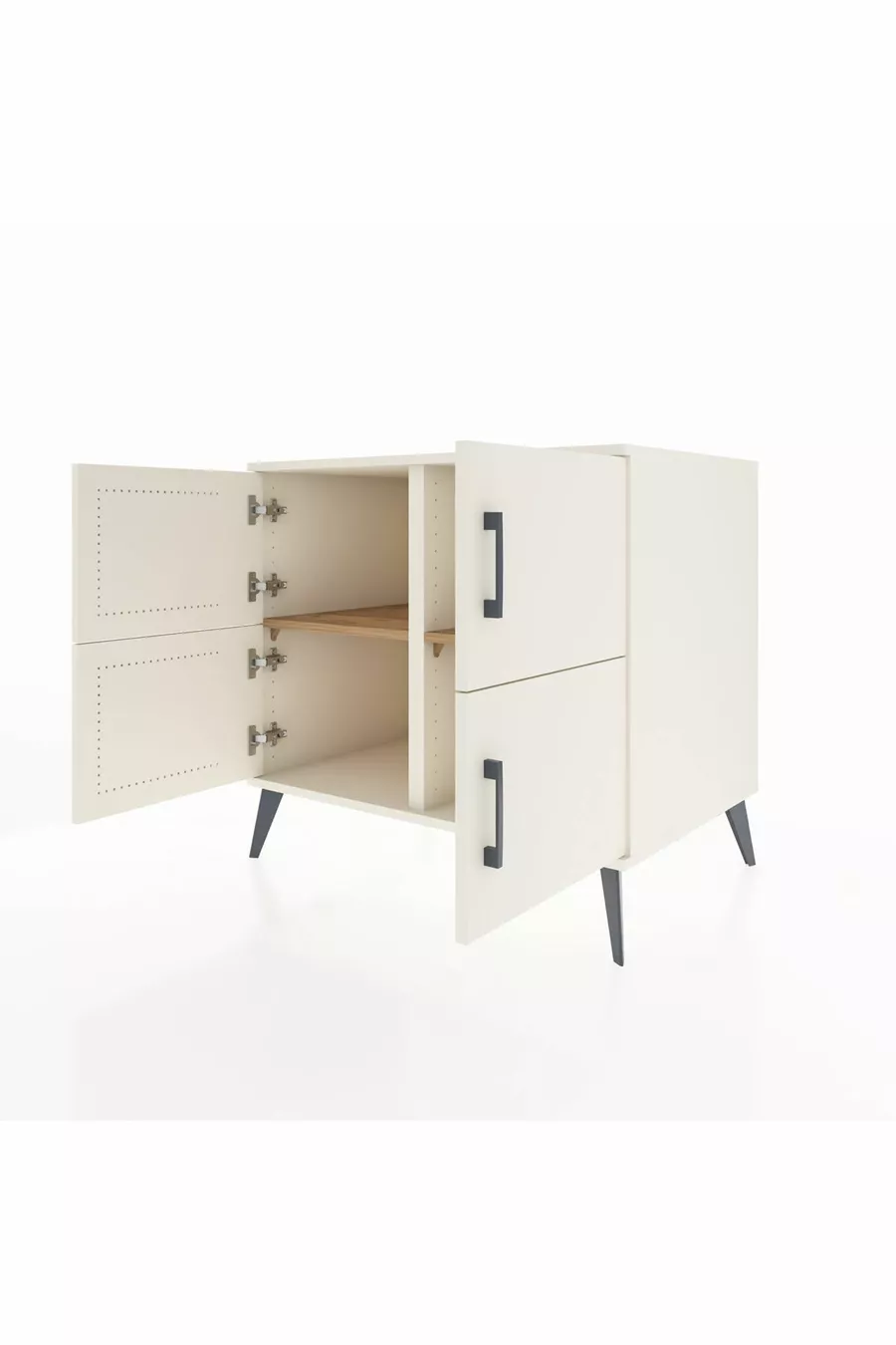 Commode Kronos 2 étagères 4 portes Pierre de lune/Pierre de lune/Pin