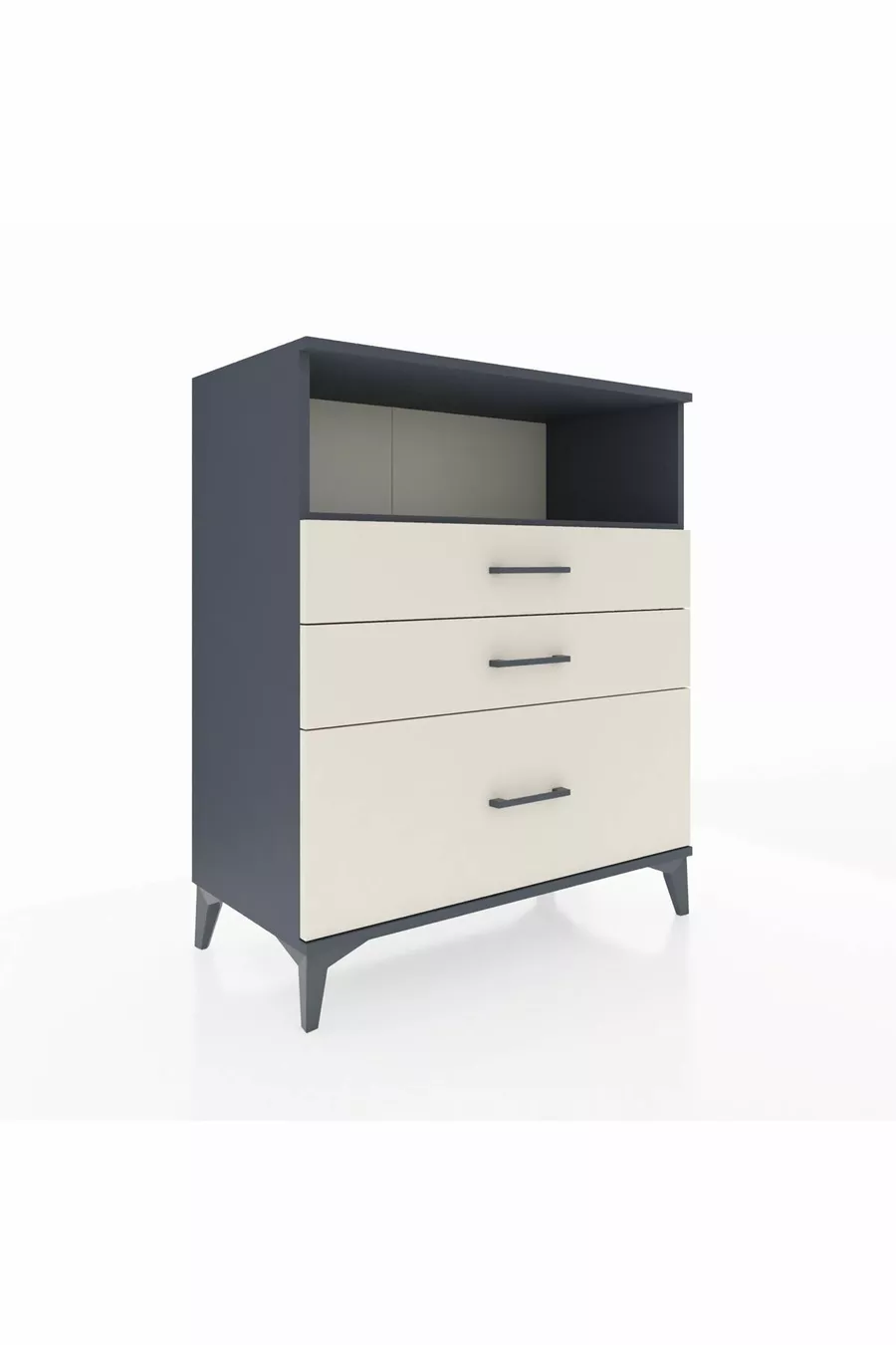 Commode Hyperion à une étagère et trois tiroirs Anthracite-Quartz