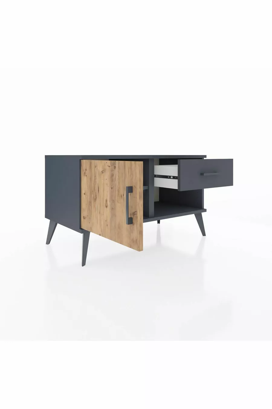 Commode Hyperion avec une seule étagère, un tiroir et une porte, Anthracite-Sapin/Anthracite