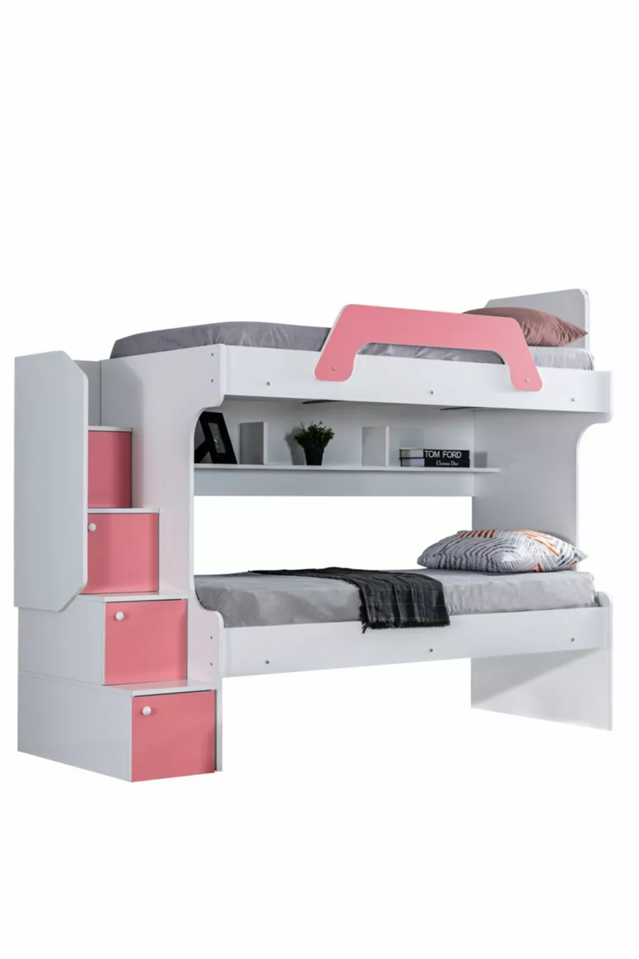Lits superposés Ranza Inci 2 places - Rose 2 matelas confort