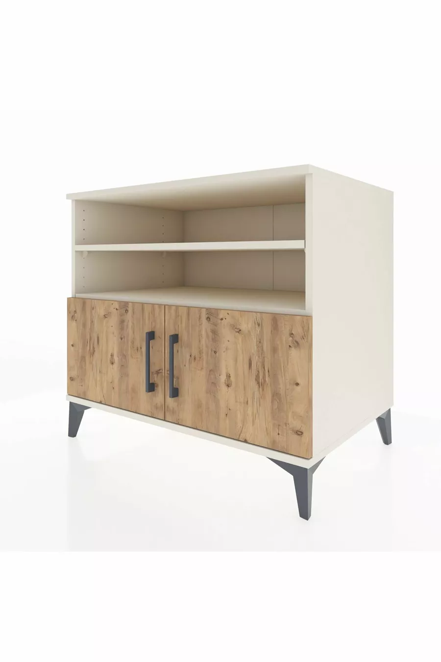 Commode Kronos 3 étagères 2 portes Pierre de Lune-Épicéa