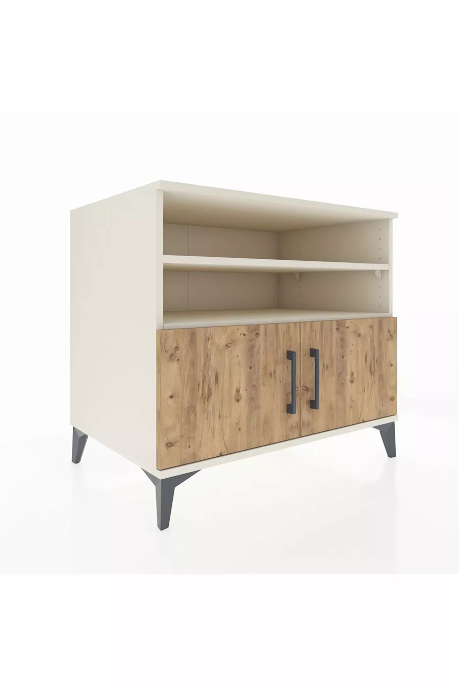 Commode Kronos 3 étagères 2 portes Pierre de Lune-Épicéa
