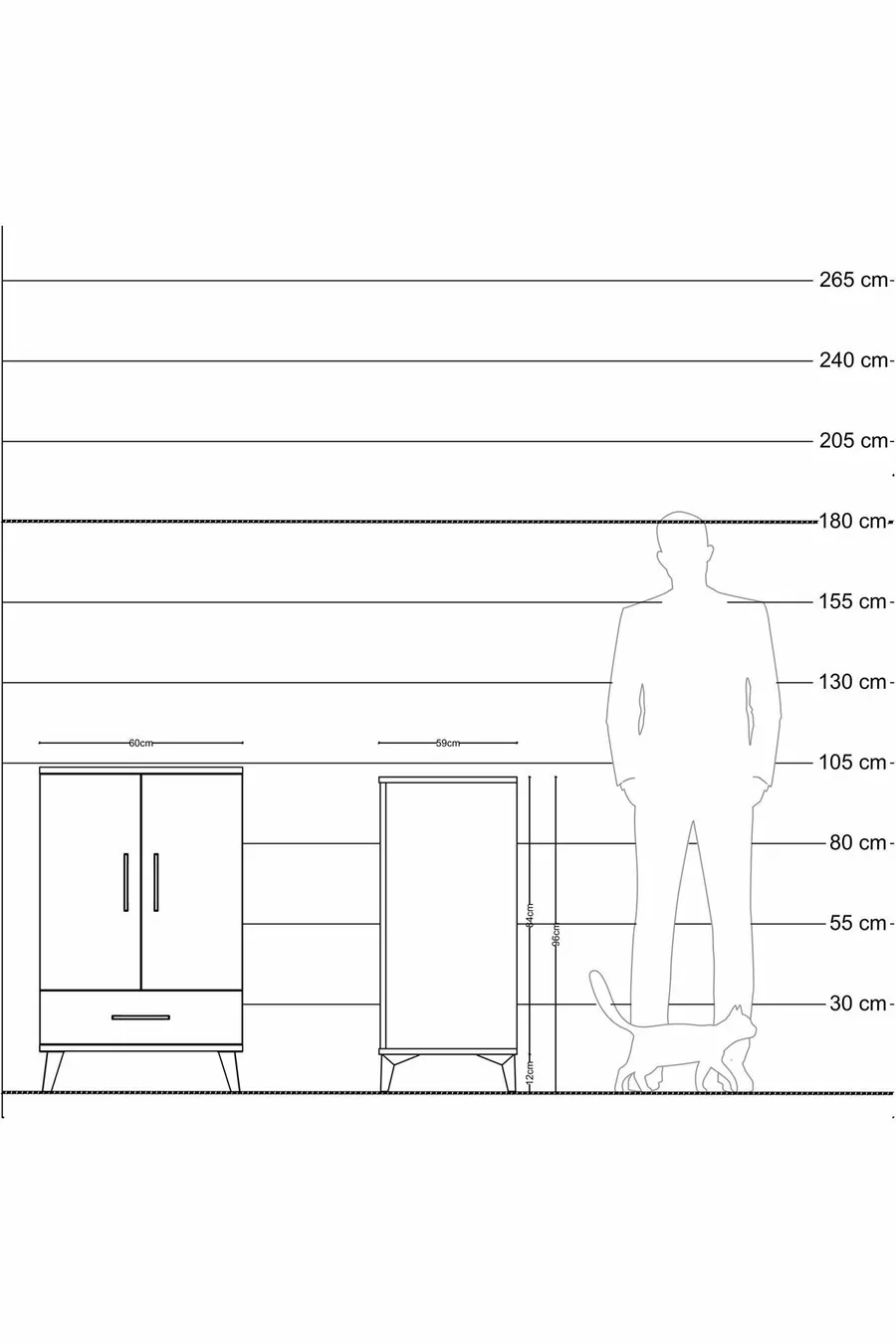 Table de chevet Kronos avec 3 étagères, 1 tiroir et 2 portes, Anthracite-Pierre de lune