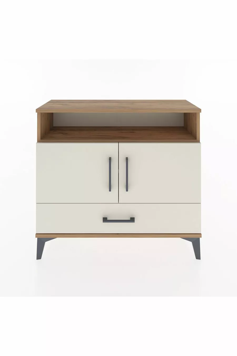 Commode Arges avec 3 étagères, 1 tiroir et 2 portes, en pin-pierre d'ardoise