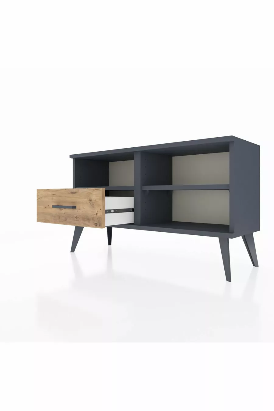 Commode Arges 2 étagères avec un tiroir Anthracite-Anthracite/Merisiers