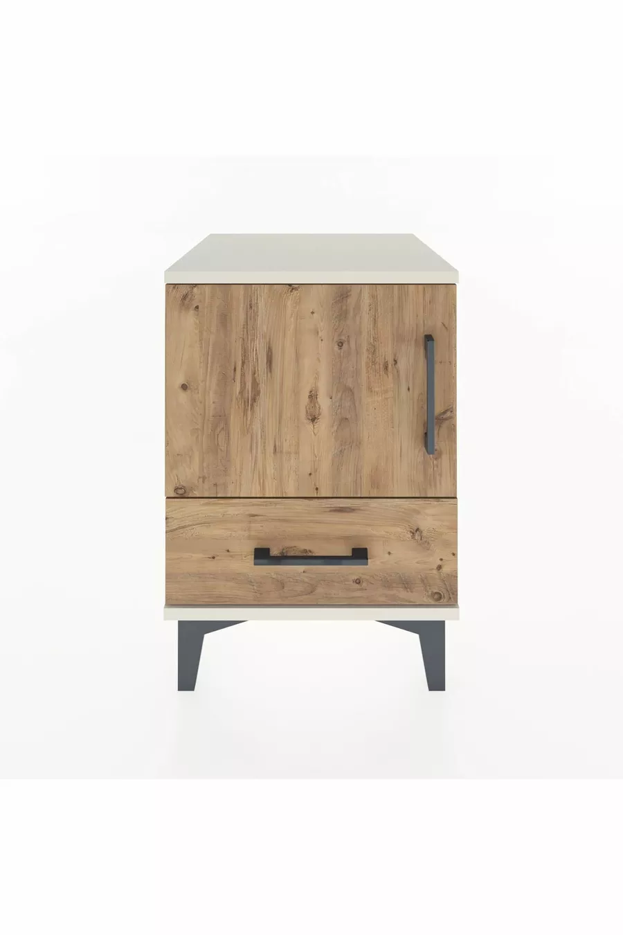 Chevet Hyperion avec une étagère, un tiroir et une porte - Pierre de lune-Pin