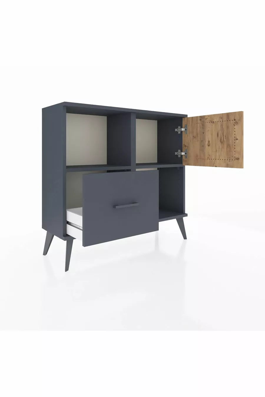 Commode Arges à 2 étagères, 1 tiroir, 1 porte, Anthracite-Sapin/Anthracite