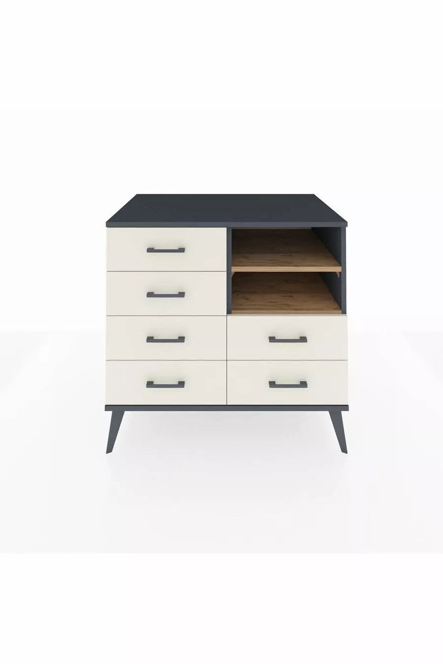 Commode Kronos 2 étagères 6 tiroirs Anthracite-Sapin/Mer de pierre