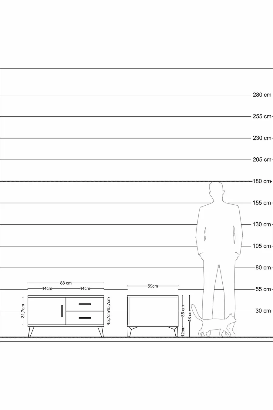 Commode Kronos avec une seule étagère, 2 tiroirs et une porte, Pin-Pierre d'Ay