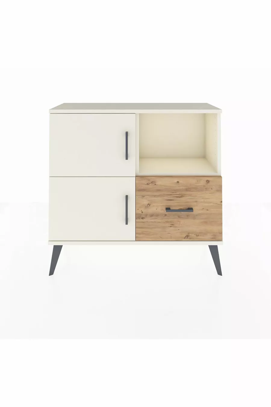 Commode Arges avec 2 étagères, 1 tiroir, 2 portes, couleur Pierre de lune/Pin