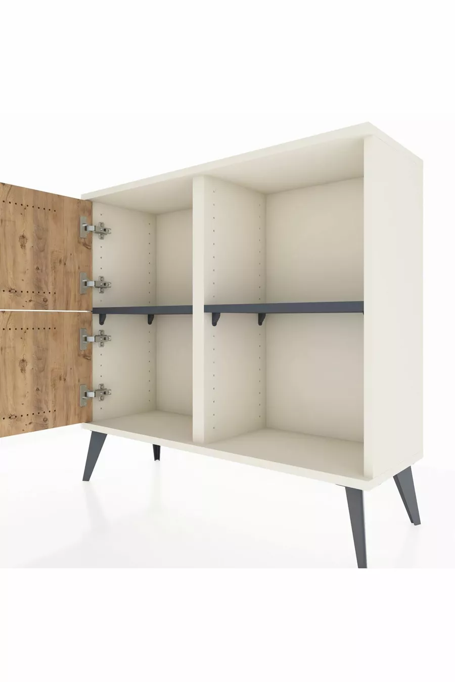 Commode Arges 2 étagères 2 portes Pierre de lune-Pin/Anthracite