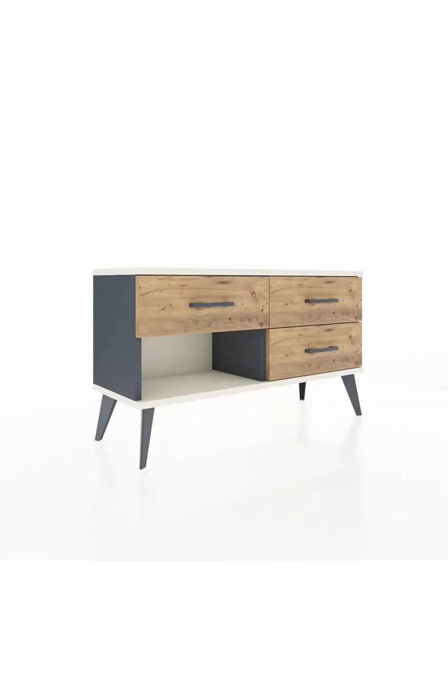 Commode Arges 3 tiroirs Anthracite-Gris pierre / Pin