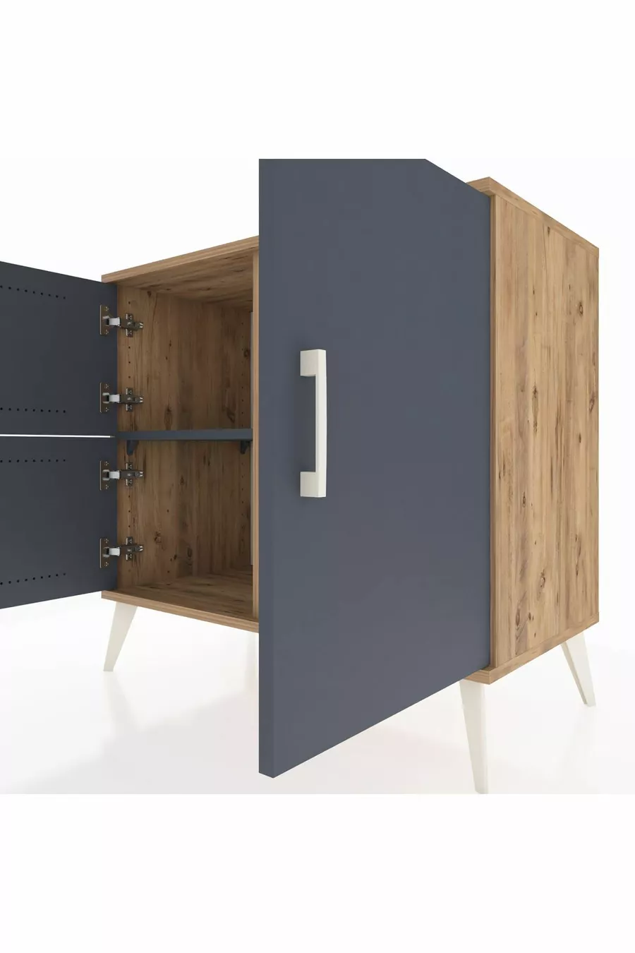 Commode Hyperion 2 étagères 3 portes Pin-Anthracite