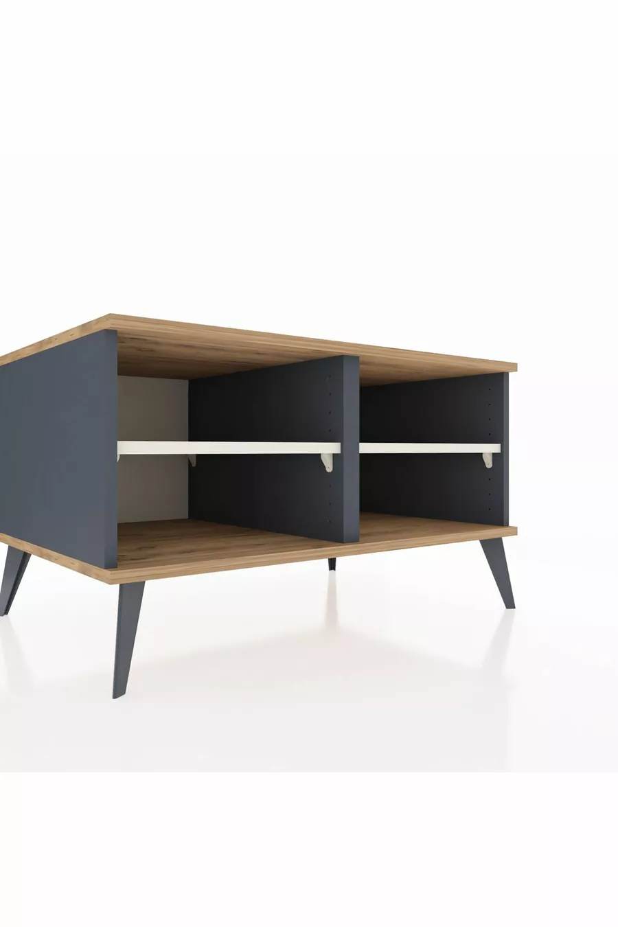 Commode Kronos 2 étagères Anthracite-Pin/Gris pierre