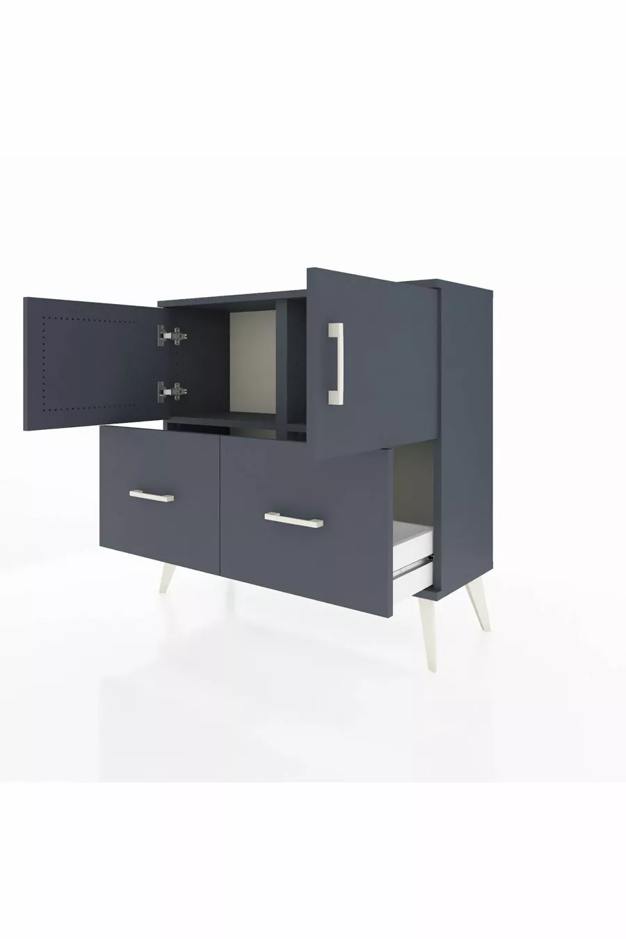 Commode Arges avec 2 étagères, 2 tiroirs et 2 portes, Anthracite-Anthracite