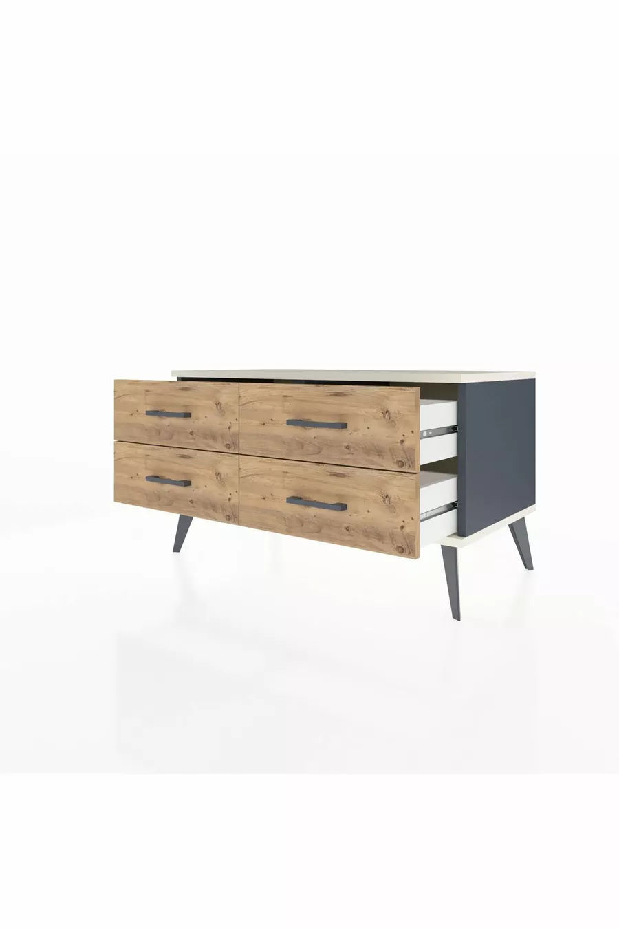Commode Hyperion 4 étagères Anthracite-Pierre d'ardoise/Sapin