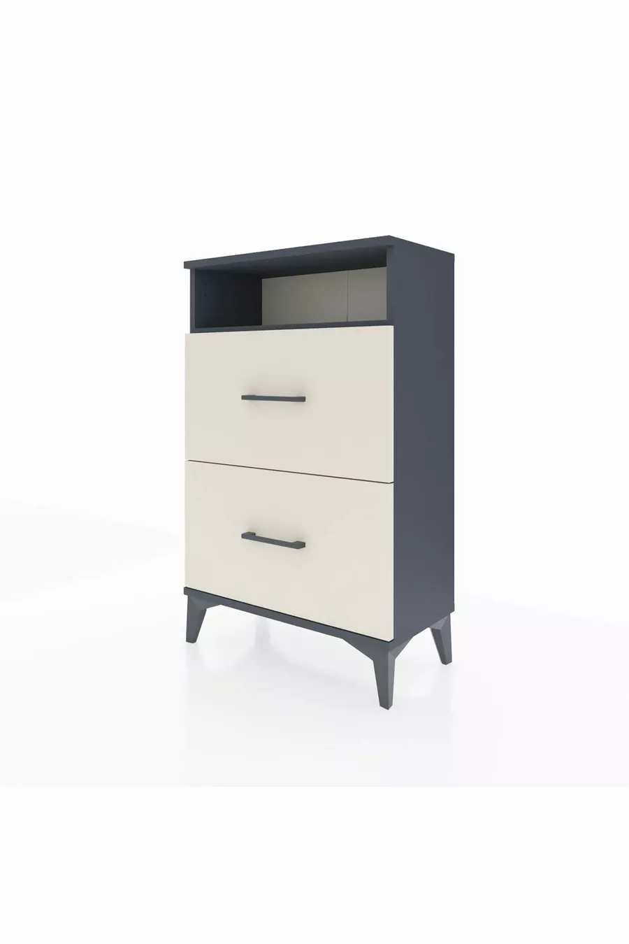 Chevet Arges à une étagère et 2 tiroirs Anthracite-Sable